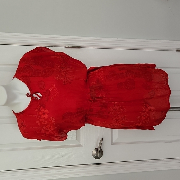 Cabali Red Floral Cover Up - Picture 2 of 13